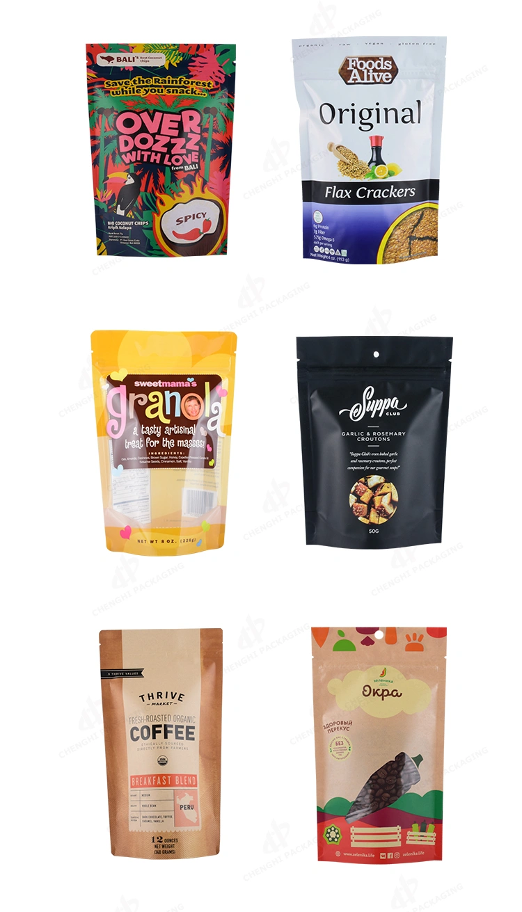 Customize Size Logo Printing Transparent Zipper Stand up Pouch for Flour Spices Powder Food Packaging Eco 100% Recyclable Plastic Bag