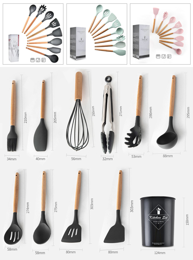 Wooden Silicone Kitchen Utensil Set