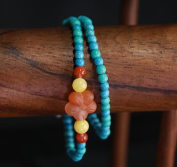 Turquoise Peach Blossom Double Layer Bracelet