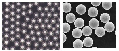 Optical and SEM micrographs of FaraBead® Ni particles