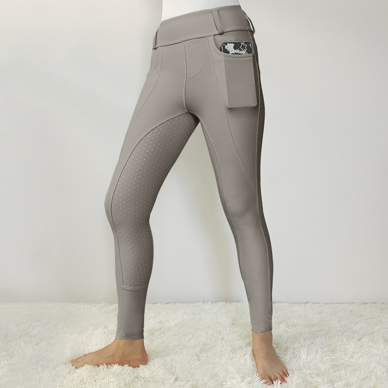 Pantalones de pantalones ecuestres de mujeres gris claro con bolsillos
