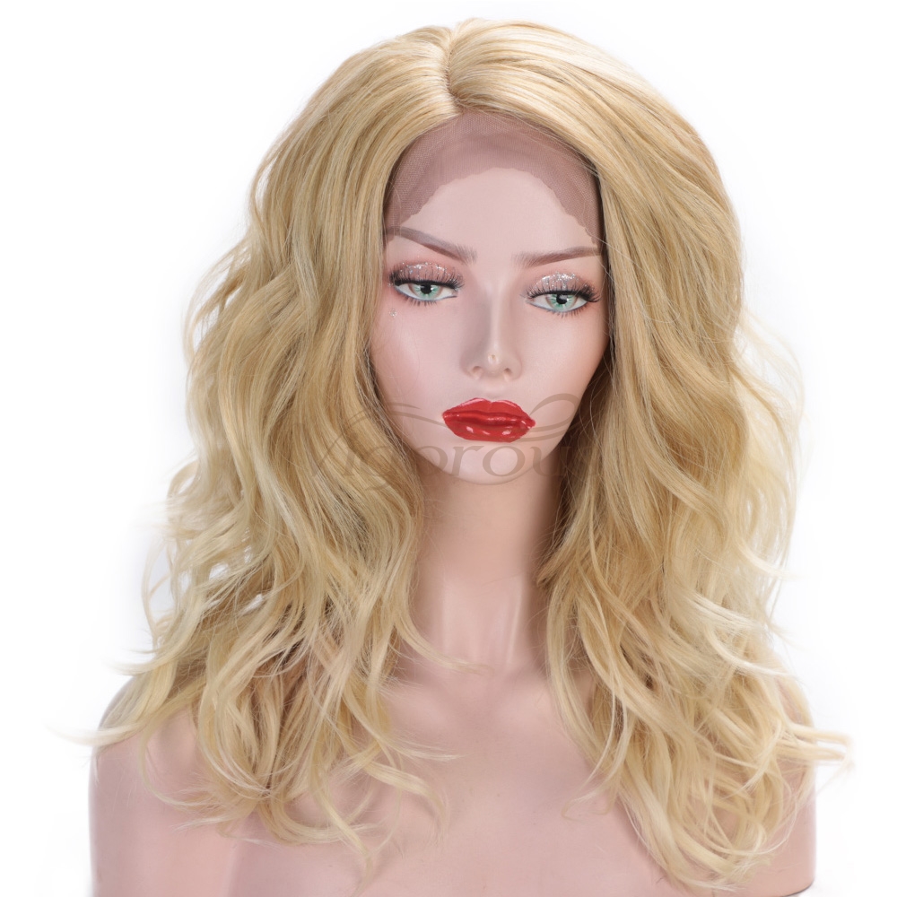 Vigorous European Style Body Wave Lace Front Wigs Synthetic Glueless 150% Density Blonde Color Hair Wig for White Women