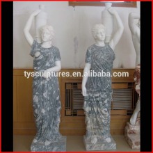 Coloured indoor welcome decorative granite lady sculptures life size marble women with pots statues