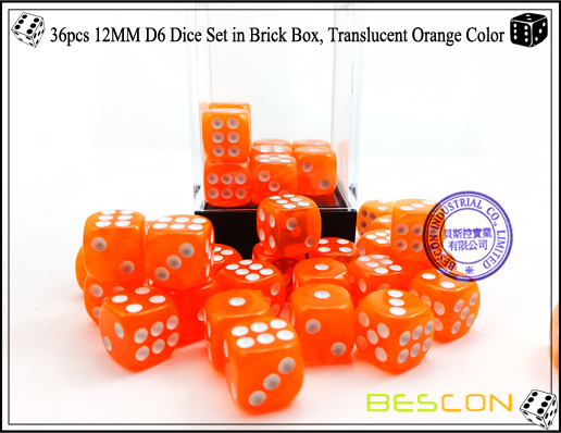 36pcs 12MM D6 Würfel Set in Brick Box, Translucent Orange Color-4 36pcs 12MM D6 Dice Set in Brick Box, Translucent Orange Color-4