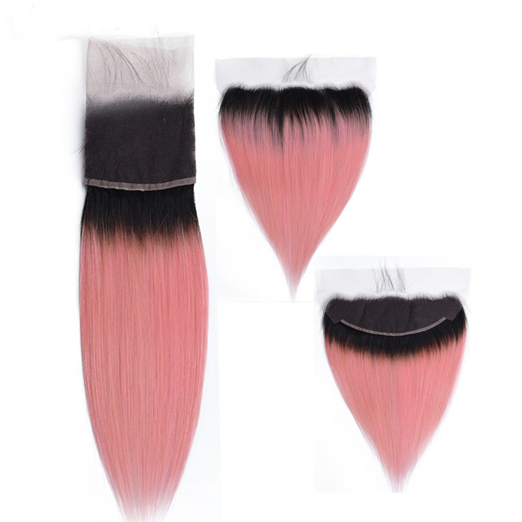 Wholesale Raw Indian Hair Unprocessed Virgin Human Hair Extensions Ombre 1b/pink Hair Bundles With Frontal