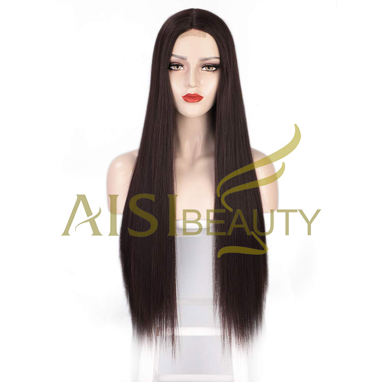 Aisi Beauty Hotselling Vendor Cheap Long Silky Straight Brown Wig Swiss Lace Synthetic Hair For Black Women Lace Front Wig