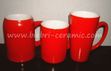 Red Color Glazed Big Ceramic Mugs Stoneware