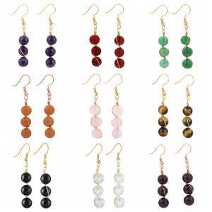 Perles de cristal de guérison des boucles d&#39;oreilles enveloppées pour femmes 10 mm Stone Crok Eartrop avec fil de cuivre enveloppé