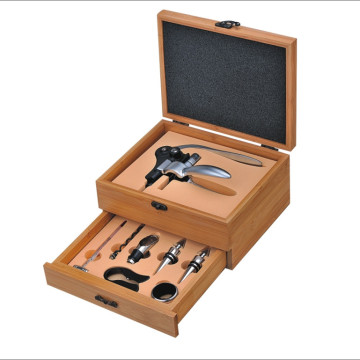 Bamboo wine box with drawer corkscrew HR080