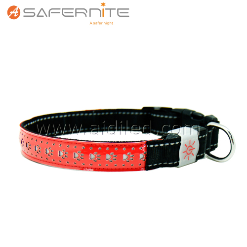 Fashion Red Leather Led Light Up Dog Collar