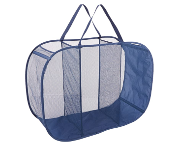 Blue Fold Laundry Sorter Basket - Mesh 3 Compartments Pop-Up Hamper