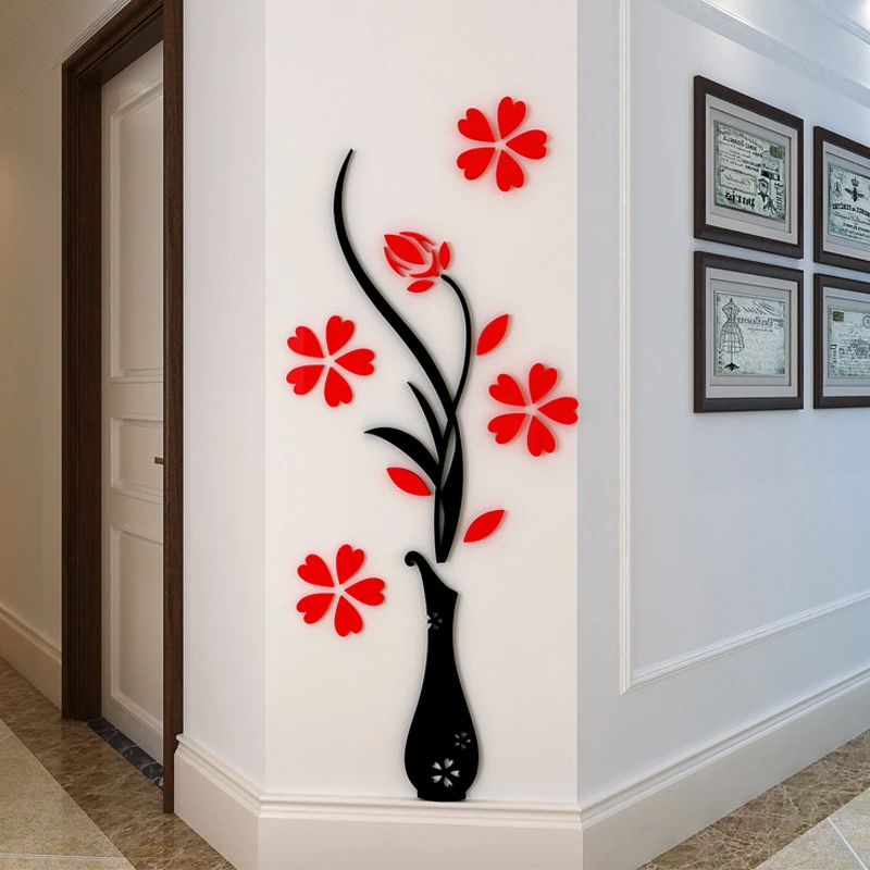 Decorative Furniture Vase Plum Stickers 3D Acrylic Crystal Wall Stickers