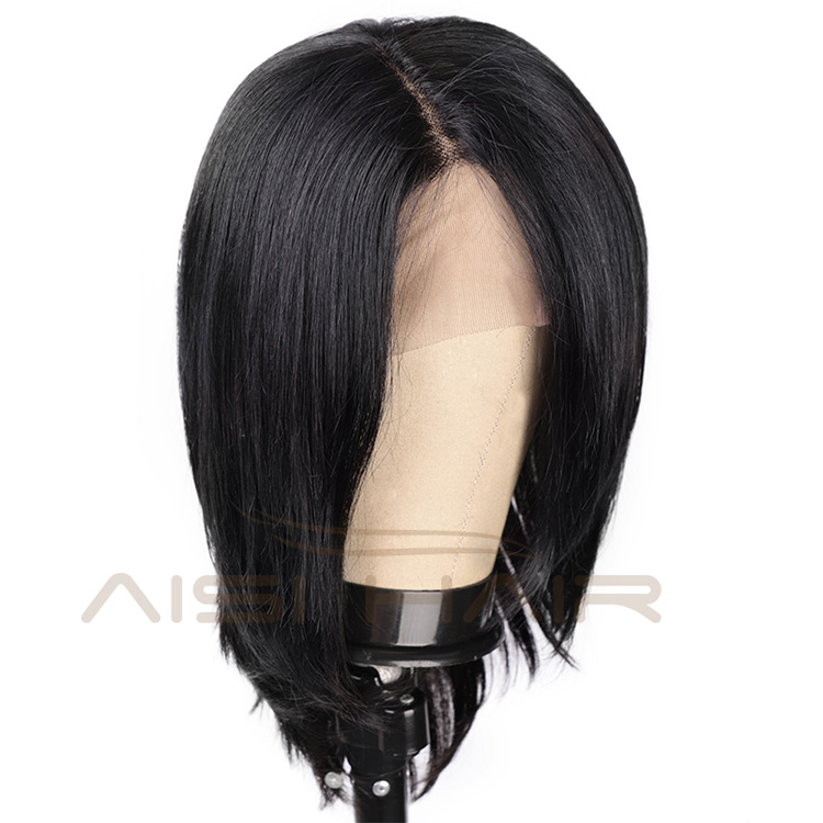 Aisi Hair 16 Inch Medium Long Natural Black Swiss Lace Wig Natural Straight Brazilian Human Hair Lace Front Wigs For Black Women