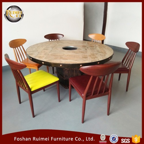 New design metal commercial set steel frame round dining room table and chairs