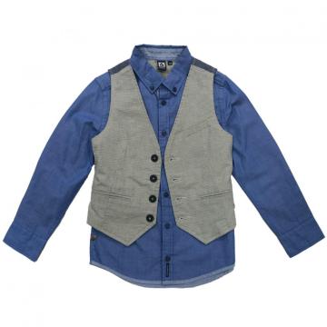 Boy&#39;s Cotton-Stretch Light Gray Vest-Shirt Suit