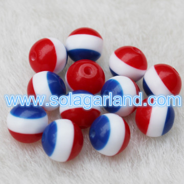8MM Round Red White & Blue Striped Acrylic Beads Spacer Chunky Gumball Beads