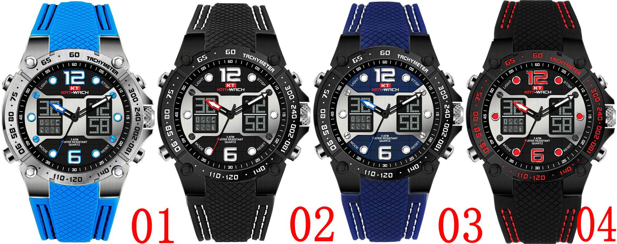 KAT WACH 717 Men Digital Quartz Watch Silicone Strap Sport WristWatches