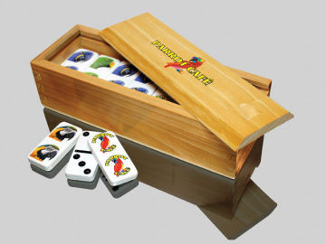 Dominoes in a Custom-Imprinted Wooden Box and with Custom-Imprinted Tiles