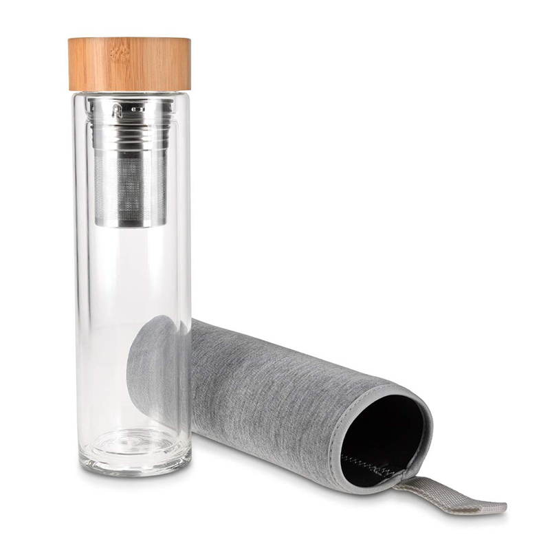 Hot Sale Glass Tea Cup Water Bottle With Nature Bamboo Lid glass water bottle drinking