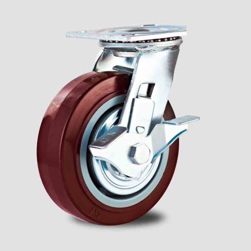 Double Ball Bearing Red PU Sice Brake Type Caster (KHX4-H1)