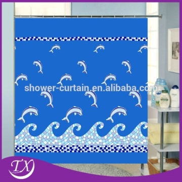 100% Polyester Huge Wave With Dolphins Shower Curtains