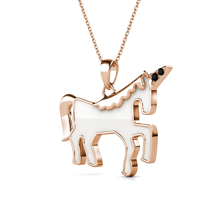 2021 New Design Cute Unicorn Austrian Crystal Pendant Necklace Cartoon Jewelry