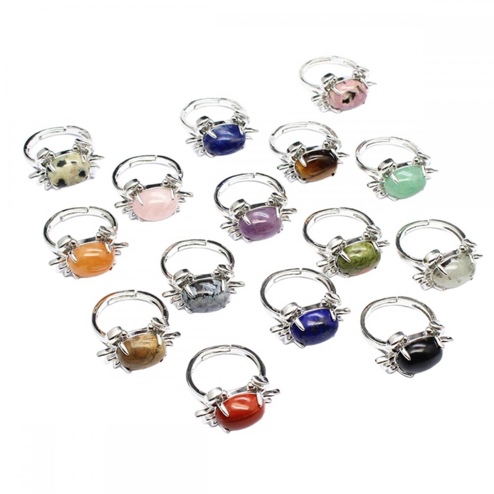 Gemstone Crab Ringable Ringlable Natural Stone Quartz Charm Crab Rings pour femmes hommes