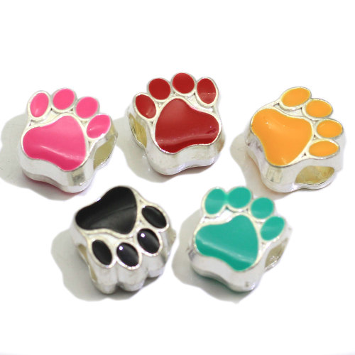 12MM Plated Black Enamel Bear's Paw Charm Bear Paw Footprint Beads Bear Paw Big Hole Beads Charms Fit European Bracelet