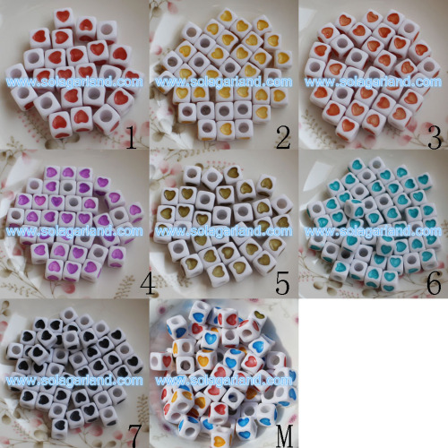 7MM Rainbow Heart Cube Beads Spacer Loose Beads Jewelry Making