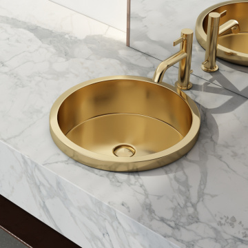 Round Stainless Steel Golden Bathroom Sink