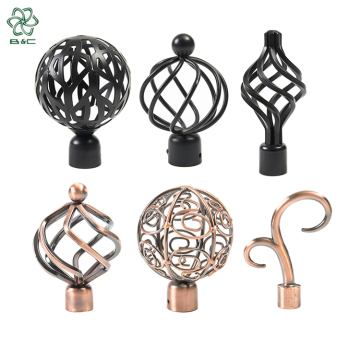 Elegant Adjustable Wrought Iron Curtain Rod Finials and Pole