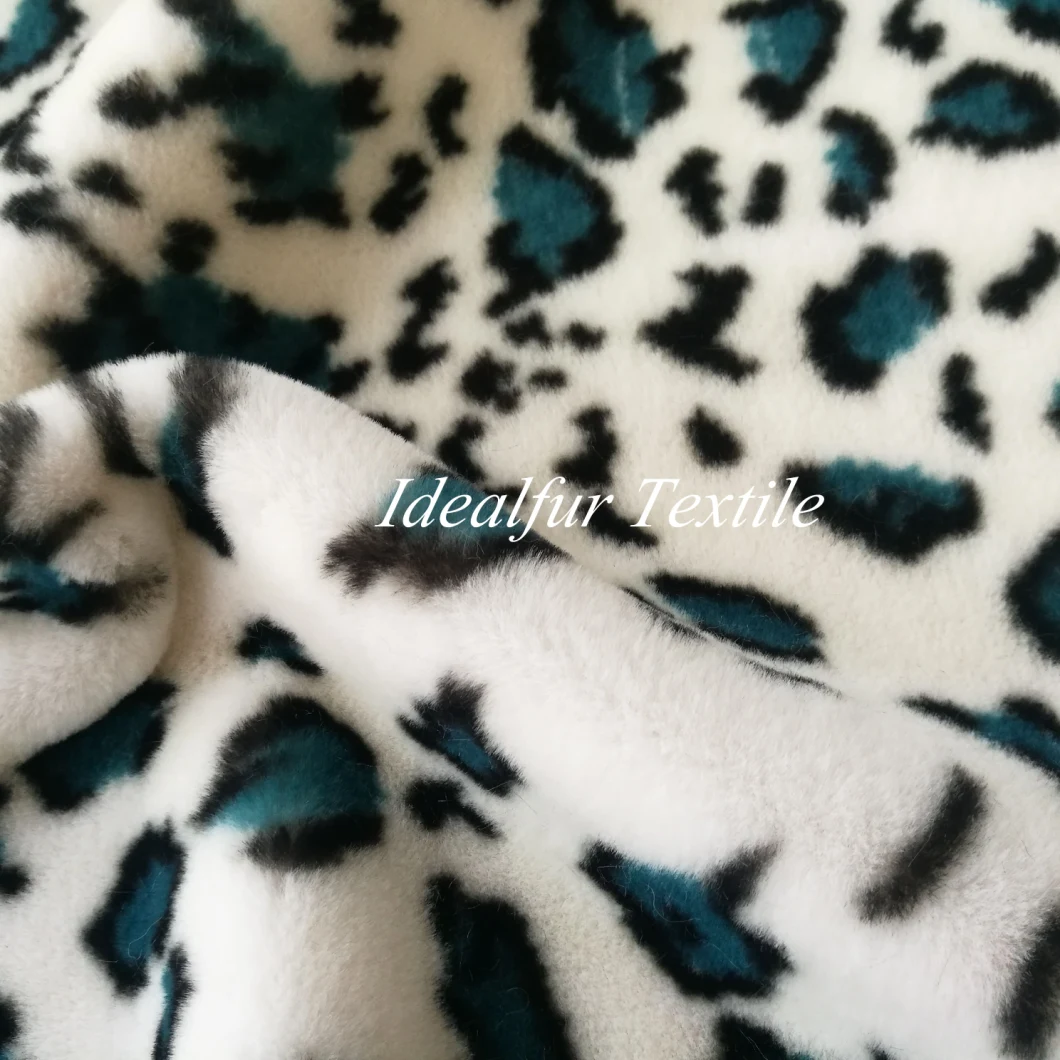 Blue Leopard Print Rabbit Fake Fur