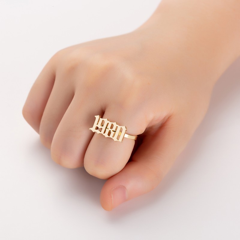 birth year ring 1980-2000 gold plated birth of year ring stainless steel open hiphop year rings number