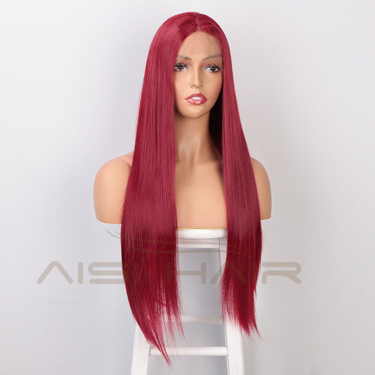 Aisi Hair New Design Long Silky Straight Red Color Wig Heat Swiss Lace Front Wig Middle Part Lace Frontal Wigs For Women