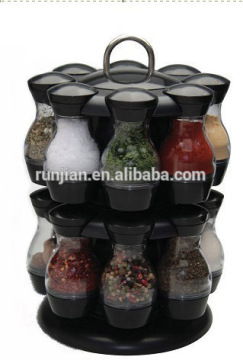 16 JAR CAROUSEL ROTATING SPICE RACK HOLDER NEW BLACK