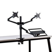 Aluminum Height Adjust Desktop Dual Monitor Stand with Laptop Holder - Triple Arm Stand (17-32inch Monitors + 12-17 inch Laptop)
