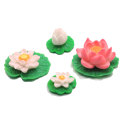 3D Miniature blanc Lotus feuille verte résine ornement artisanat mignon bourgeon rouge fleur en fleurs fée jardin accessoires boutique de bijoux