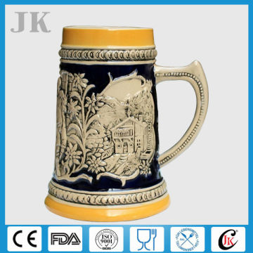 China manufacture antique hand paint embossed ceramic beer stein