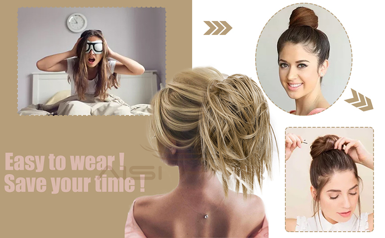 Aisi Hair Mixed Brown Blonde Chignon Curly Bun Pad Chignon Elastic Band Ribbon Ponytail Rope Rubber Hair Extension For Women