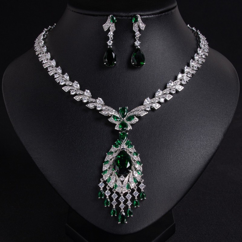 Regal Teardrop Tassel Bridal CZ Jewelry Set