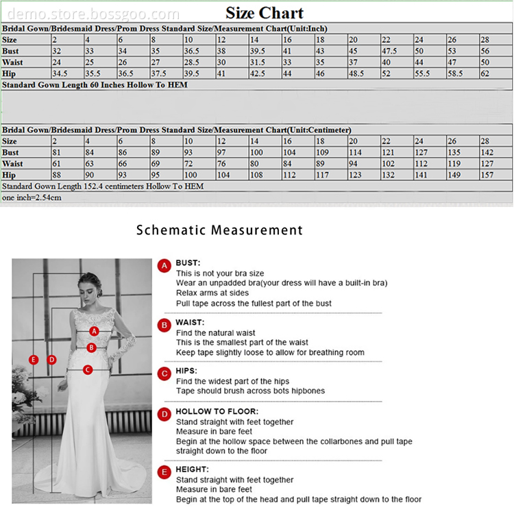 Wedding Dress Size Chart