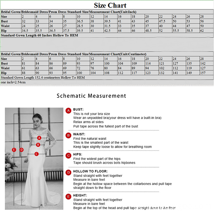 Wedding Dress Size Chart