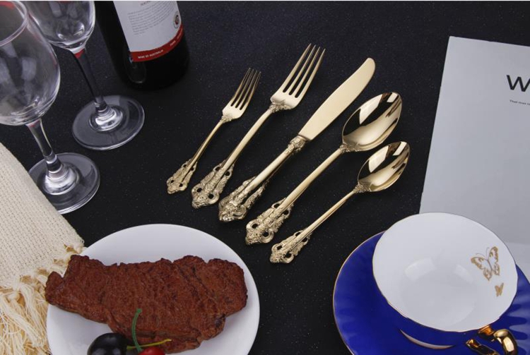 Luxury 24 Piece Gold and Sliver Stainless Steel Cutlery Set with spoon knife fork For GIft Weeding Party