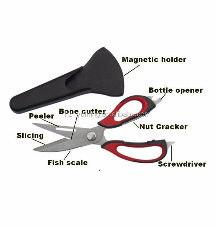 7 in 1 multi-function kitchen fish cutting scissors with magnet