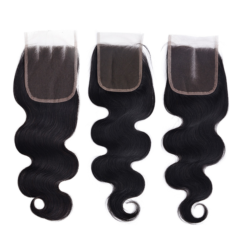 Wholesale Malaysian Raw Virgin Hair 100% Human Hair Body Wave Swiss Lace 4*4 Closure