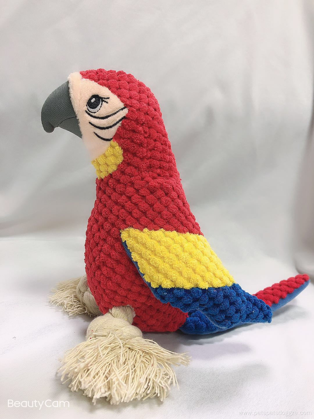 Corduroy parrot cotton rope plush squeaky dog toy