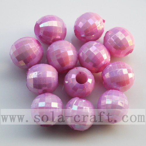 Sparking solid round faceted acrylic beads with AB color plating