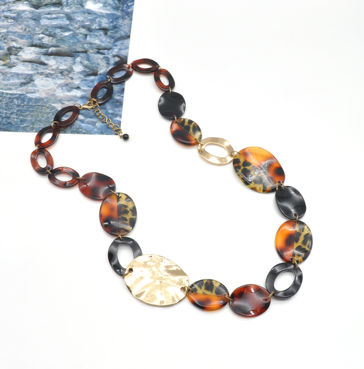 Bohemian tortoise shell acrylic resin chain link leopard print necklace metal punk chunky statement collar necklace