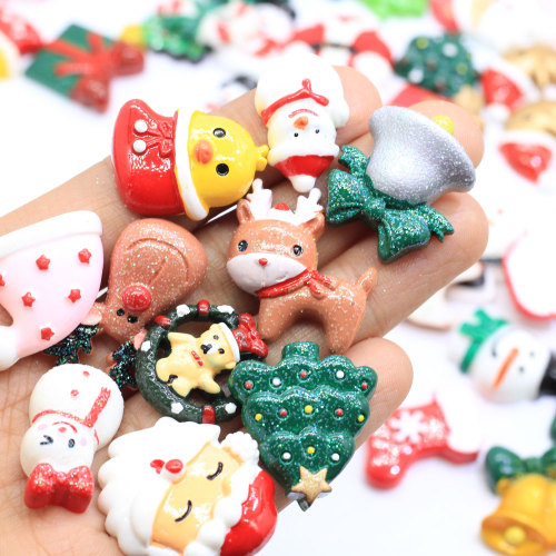 Wholesale Lot Christmas Cute Kawaii Flatback Resin Cabochons Assorted Resin Xmas Decoration Slime Charms Craft Holiday Cabs