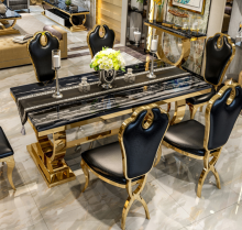 Modern Black Cheap Dinner Dining Table Set with 6 Chairs